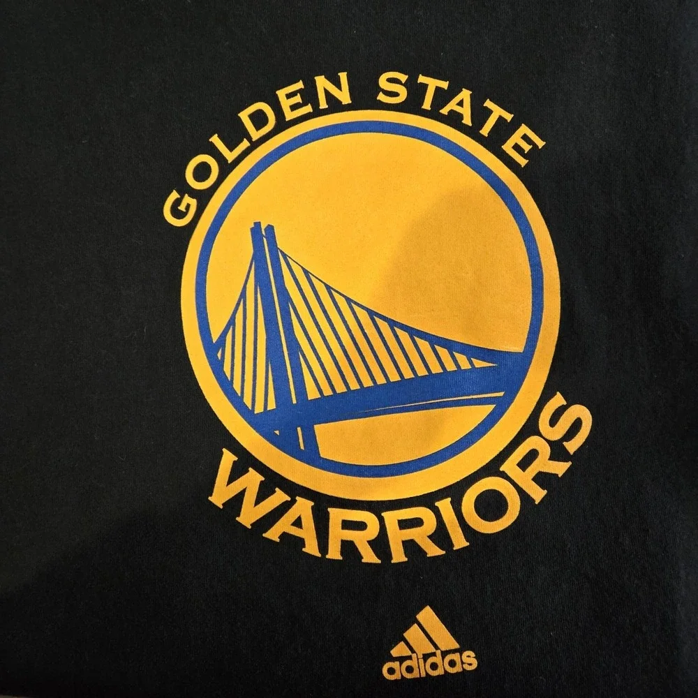 Golden State Warriors Black 2xl  Adidas  Long Sleeve Tshirt Chest 50 Length 31 - Picture 5 of 5